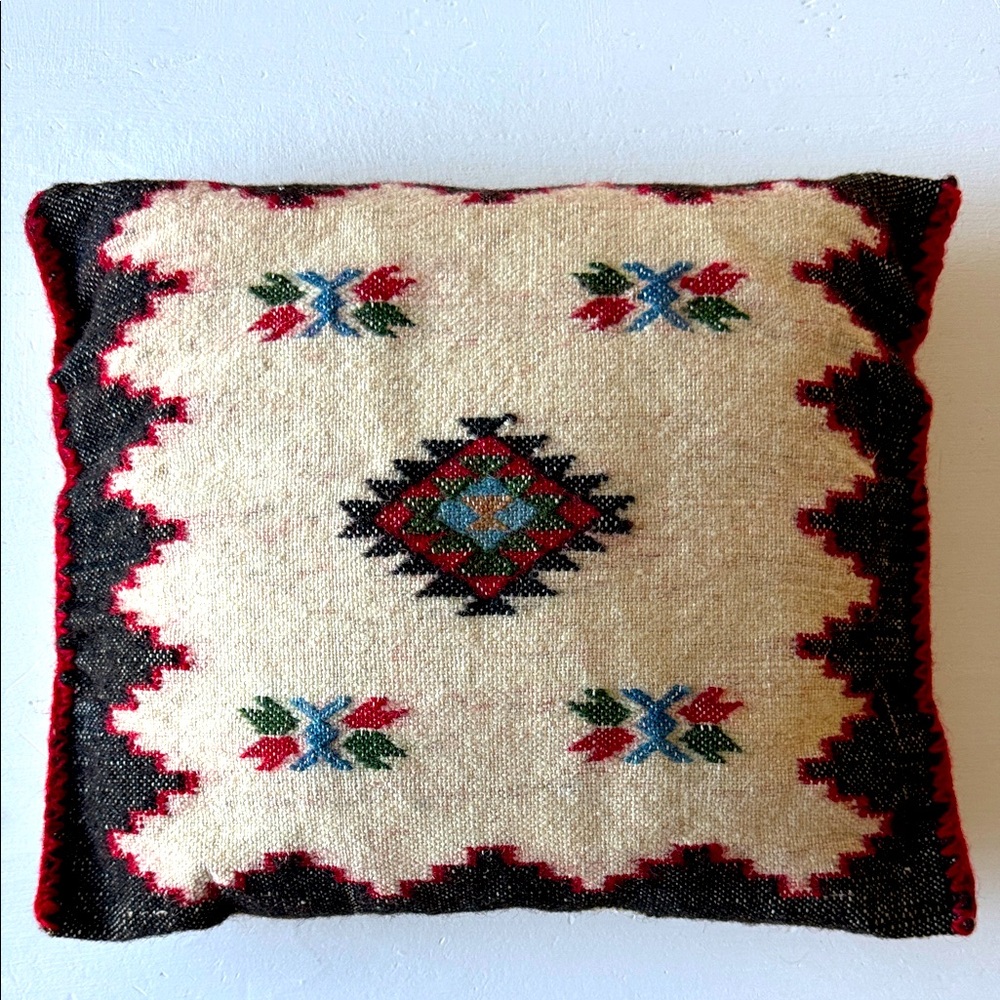 Vintage handmade embroidered western southwest aztec style pillow